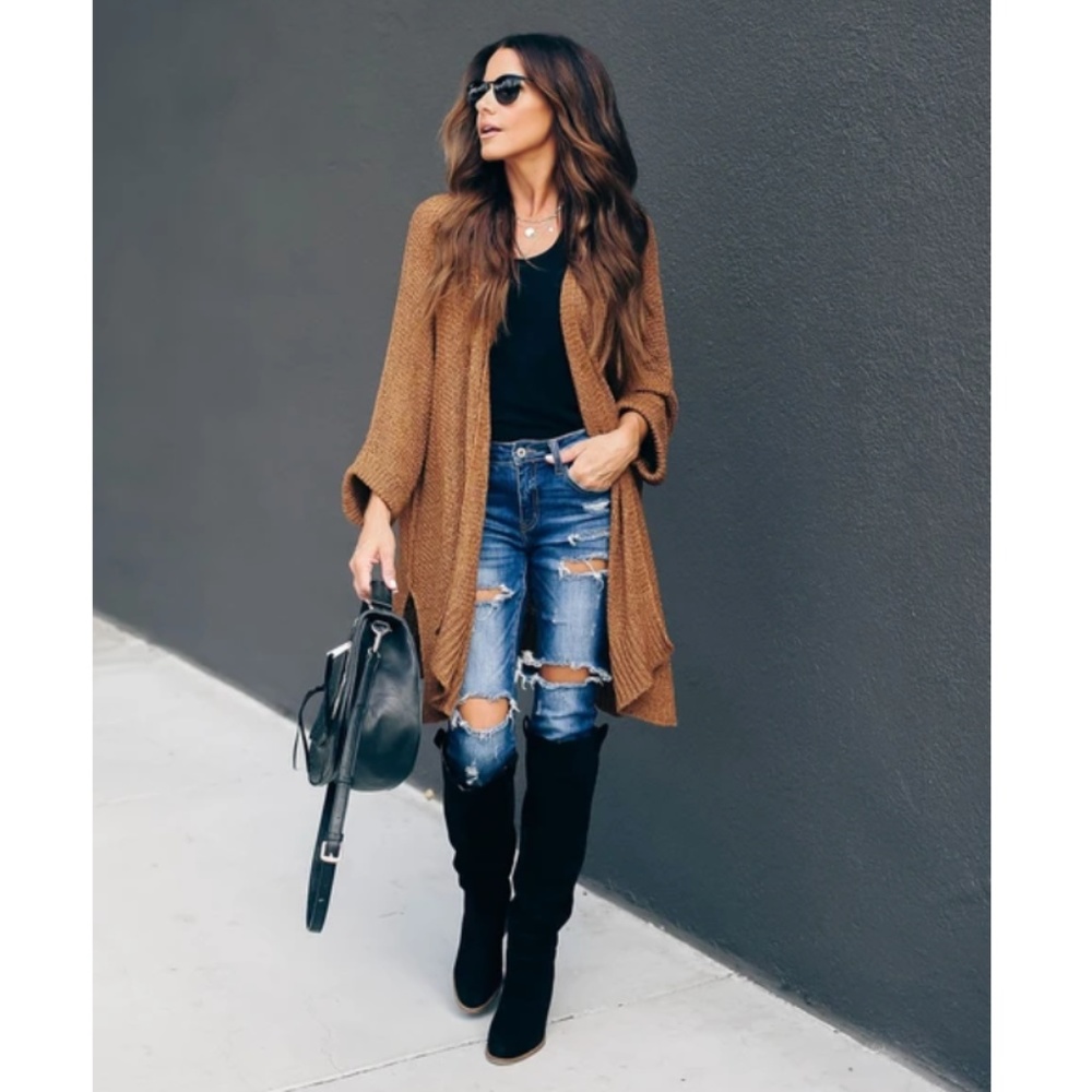 TRISHA Long Knit Pocketed Cardigan